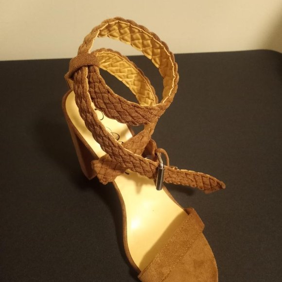 BRAND NEW CHUNKY STRAP HEEL SANDALS - IN CHESTNUT & TAUPE - Picture 2 of 3